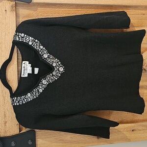 Joseph A. Black Sequin Embellished V NECK womens Sweater Size M  Medium